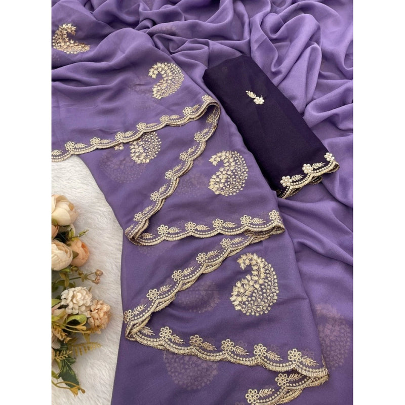 Mayawye Women's Digital Printed  Georgette Saree With Unstitched Blouse (Lavendar, 5-6 Mtrs)