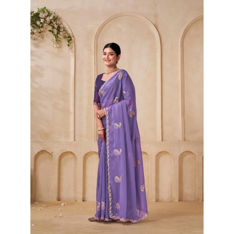 Mayawye Women's Digital Printed  Georgette Saree With Unstitched Blouse (Lavendar, 5-6 Mtrs)