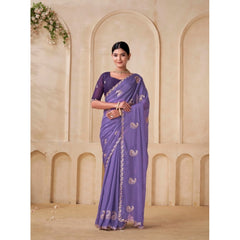 Mayawye Women's Digital Printed  Georgette Saree With Unstitched Blouse (Lavendar, 5-6 Mtrs)