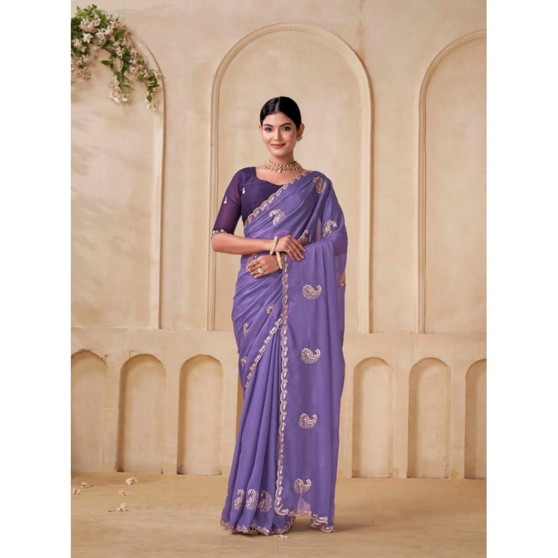 Mayawye Women's Digital Printed  Georgette Saree With Unstitched Blouse (Lavendar, 5-6 Mtrs)