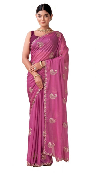 Mayawye Women's Digital Printed  Georgette Saree With Unstitched Blouse (Pink, 5-6 Mtrs)