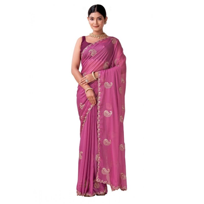 Mayawye Women's Digital Printed  Georgette Saree With Unstitched Blouse (Pink, 5-6 Mtrs)