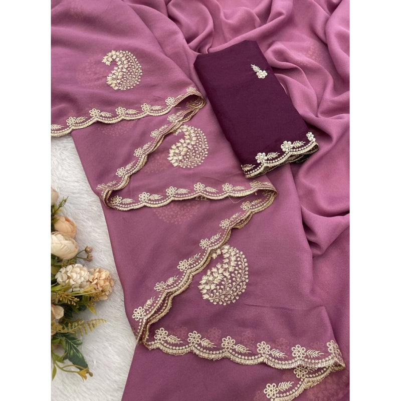 Mayawye Women's Digital Printed  Georgette Saree With Unstitched Blouse (Pink, 5-6 Mtrs)