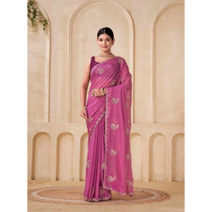 Mayawye Women's Digital Printed  Georgette Saree With Unstitched Blouse (Pink, 5-6 Mtrs)