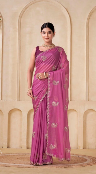Mayawye Women's Digital Printed  Georgette Saree With Unstitched Blouse (Pink, 5-6 Mtrs)