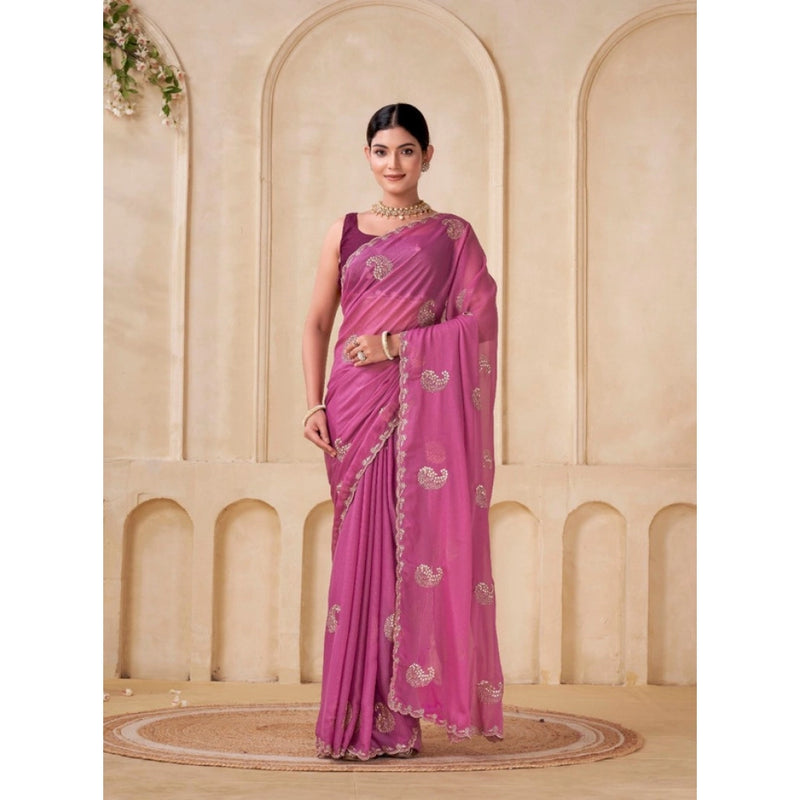 Mayawye Women's Digital Printed  Georgette Saree With Unstitched Blouse (Pink, 5-6 Mtrs)