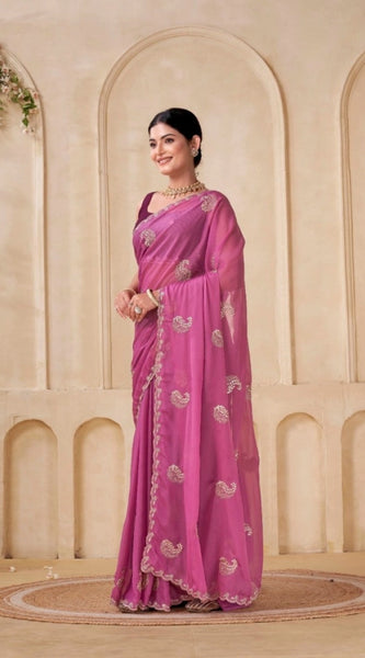Mayawye Women's Digital Printed  Georgette Saree With Unstitched Blouse (Pink, 5-6 Mtrs)