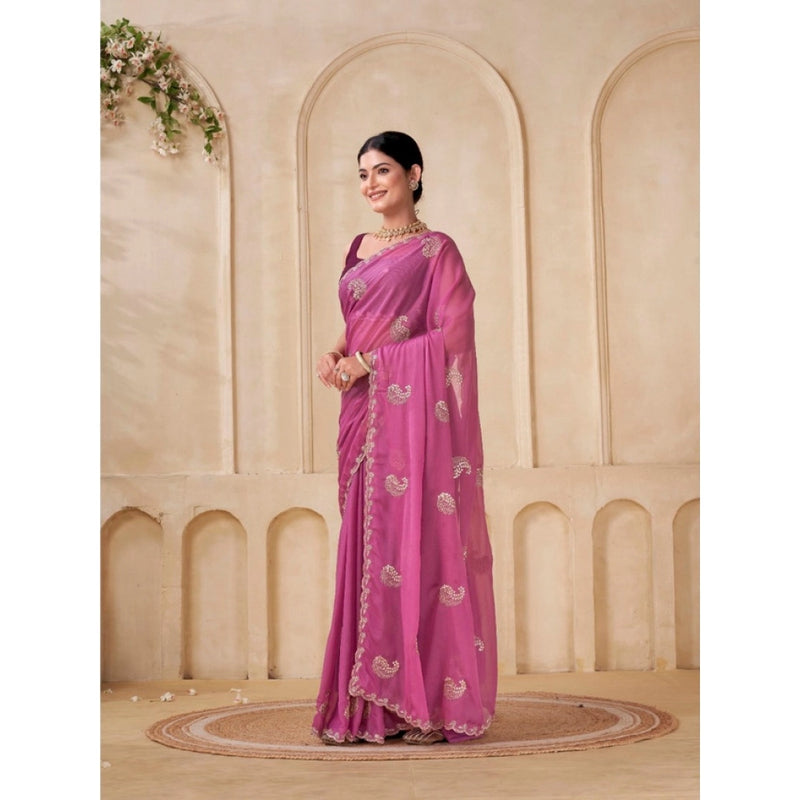 Mayawye Women's Digital Printed  Georgette Saree With Unstitched Blouse (Pink, 5-6 Mtrs)