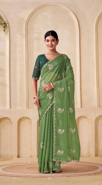Mayawye Women's Digital Printed  Georgette Saree With Unstitched Blouse (Pista, 5-6 Mtrs)