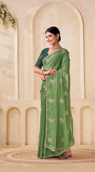 Mayawye Women's Digital Printed  Georgette Saree With Unstitched Blouse (Pista, 5-6 Mtrs)