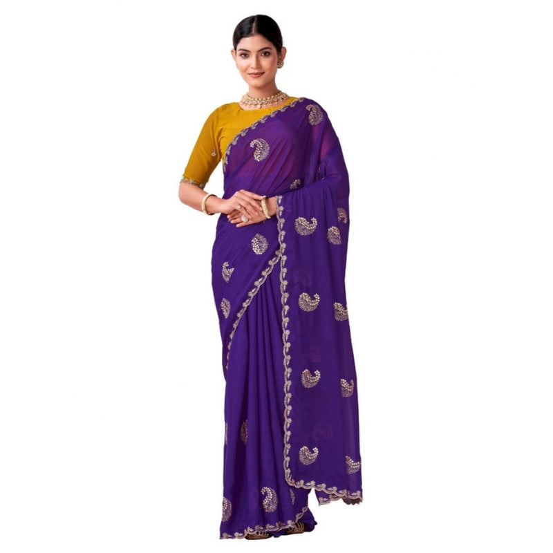 Mayawye Women's Digital Printed  Georgette Saree With Unstitched Blouse (Purple, 5-6 Mtrs)