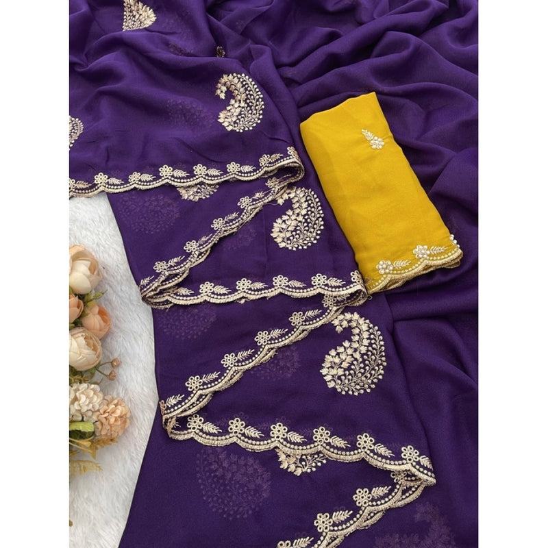 Mayawye Women's Digital Printed  Georgette Saree With Unstitched Blouse (Purple, 5-6 Mtrs)