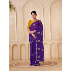 Mayawye Women's Digital Printed  Georgette Saree With Unstitched Blouse (Purple, 5-6 Mtrs)