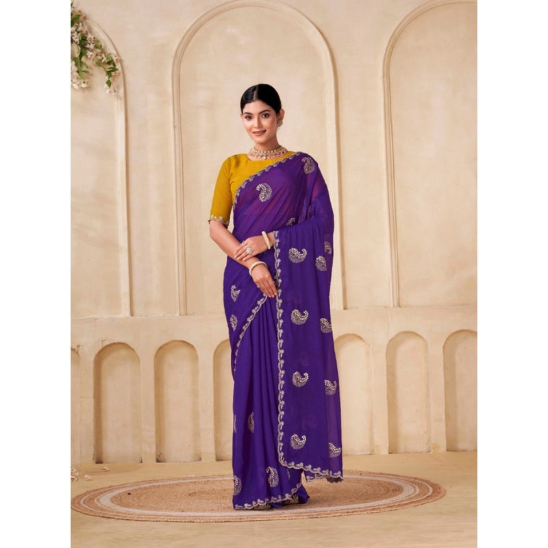 Mayawye Women's Digital Printed  Georgette Saree With Unstitched Blouse (Purple, 5-6 Mtrs)