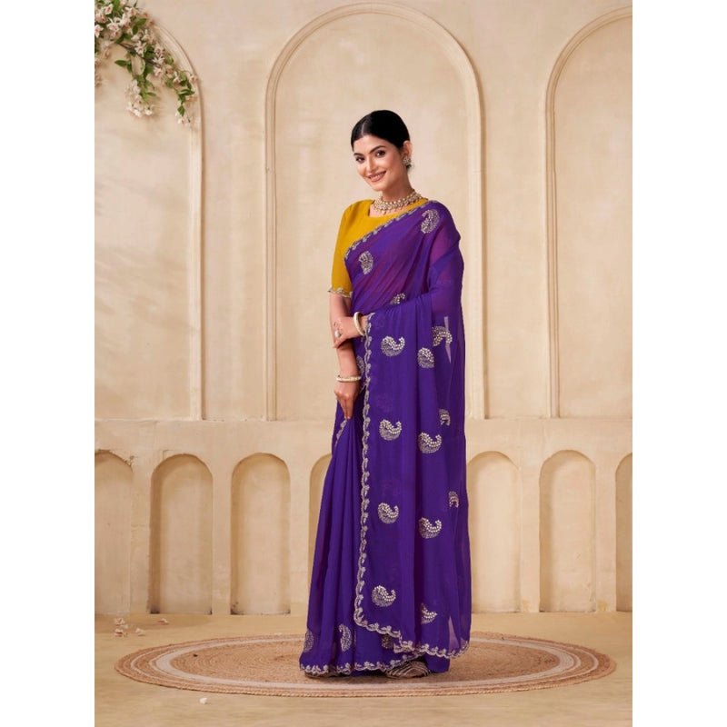 Mayawye Women's Digital Printed  Georgette Saree With Unstitched Blouse (Purple, 5-6 Mtrs)