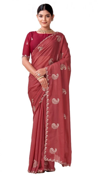 Mayawye Women's Digital Printed  Georgette Saree With Unstitched Blouse (Red, 5-6 Mtrs)