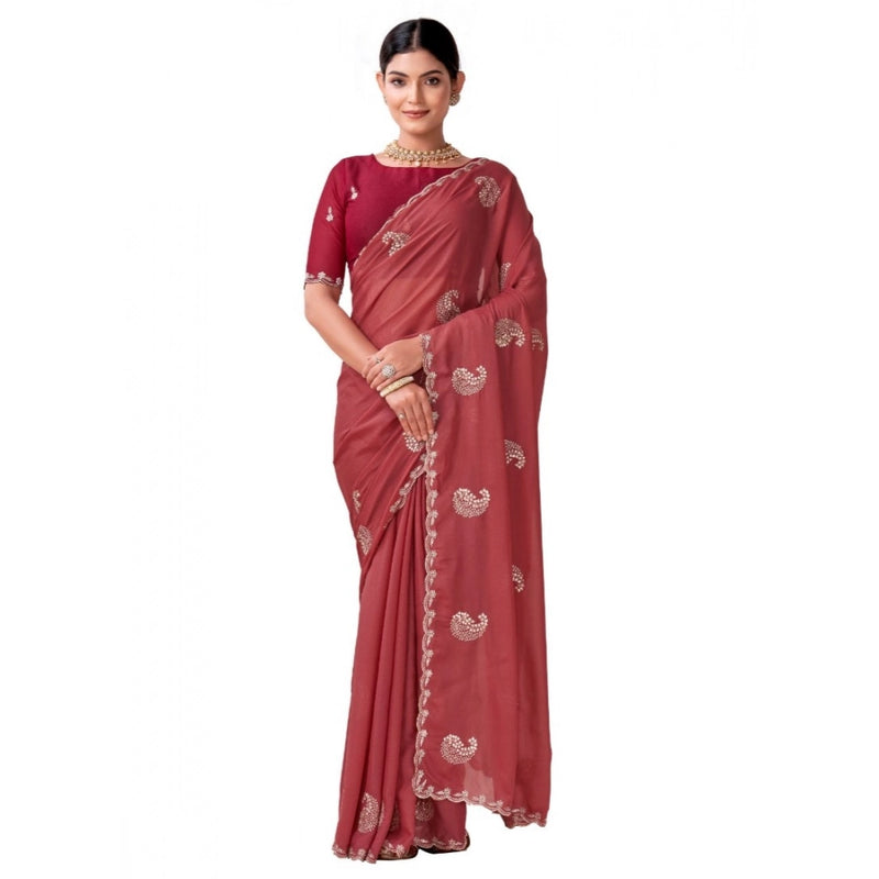 Mayawye Women's Digital Printed  Georgette Saree With Unstitched Blouse (Red, 5-6 Mtrs)