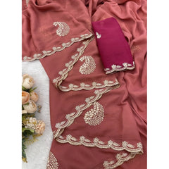 Mayawye Women's Digital Printed  Georgette Saree With Unstitched Blouse (Red, 5-6 Mtrs)