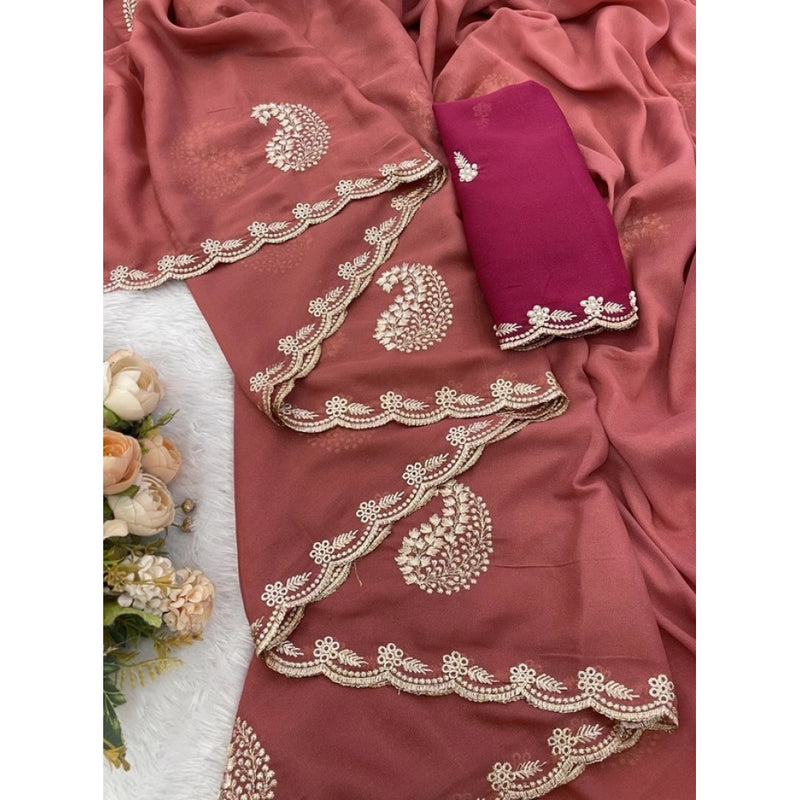 Mayawye Women's Digital Printed  Georgette Saree With Unstitched Blouse (Red, 5-6 Mtrs)