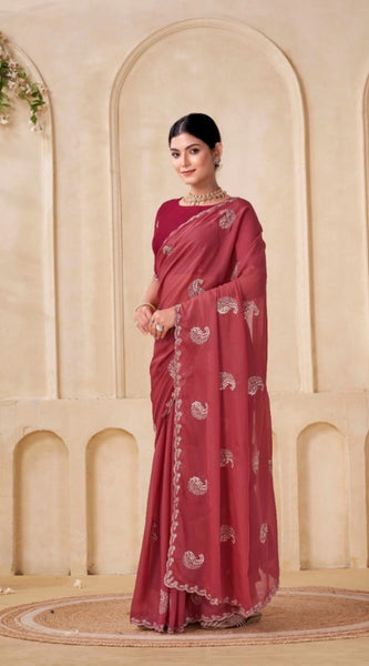 Mayawye Women's Digital Printed  Georgette Saree With Unstitched Blouse (Red, 5-6 Mtrs)