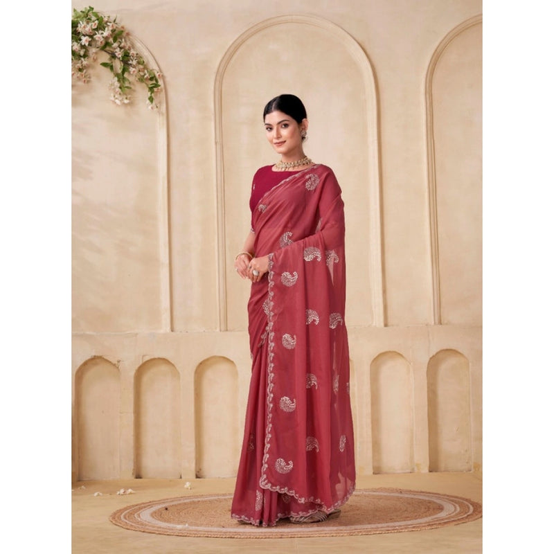 Mayawye Women's Digital Printed  Georgette Saree With Unstitched Blouse (Red, 5-6 Mtrs)
