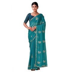 Mayawye Women's Digital Printed  Georgette Saree With Unstitched Blouse (Sky, 5-6 Mtrs)
