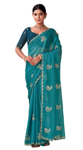 Mayawye Women's Digital Printed  Georgette Saree With Unstitched Blouse (Sky, 5-6 Mtrs)