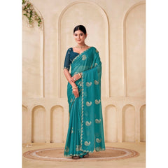 Mayawye Women's Digital Printed  Georgette Saree With Unstitched Blouse (Sky, 5-6 Mtrs)