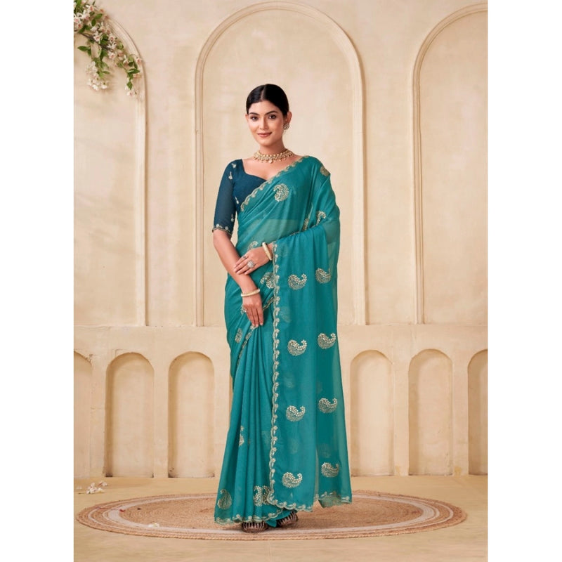 Mayawye Women's Digital Printed  Georgette Saree With Unstitched Blouse (Sky, 5-6 Mtrs)