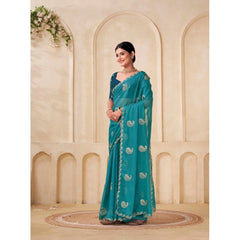 Mayawye Women's Digital Printed  Georgette Saree With Unstitched Blouse (Sky, 5-6 Mtrs)