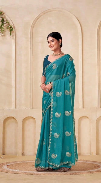 Mayawye Women's Digital Printed  Georgette Saree With Unstitched Blouse (Sky, 5-6 Mtrs)