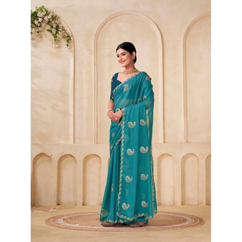Mayawye Women's Digital Printed  Georgette Saree With Unstitched Blouse (Sky, 5-6 Mtrs)