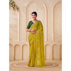 Mayawye Women's Digital Printed  Georgette Saree With Unstitched Blouse (Yellow, 5-6 Mtrs)