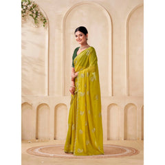 Mayawye Women's Digital Printed  Georgette Saree With Unstitched Blouse (Yellow, 5-6 Mtrs)