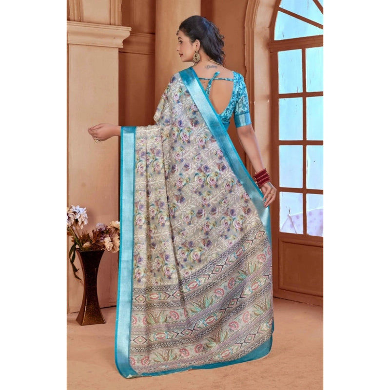 Mayawye Women's Printed Cotton Linen Saree withPrinted  Saree With Unstitched Blouse (Rust  , 5-6Mtrs)