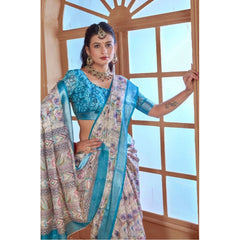 Mayawye Women's Printed Cotton Linen Saree withPrinted  Saree With Unstitched Blouse (Rust  , 5-6Mtrs)