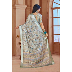 Mayawye Women's Printed Cotton Linen Saree withPrinted  Saree With Unstitched Blouse (Mint Green, 5-6Mtrs)