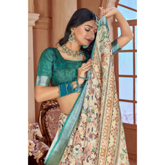 Mayawye Women's Printed Cotton Linen Saree withPrinted  Saree With Unstitched Blouse (Green, 5-6Mtrs)