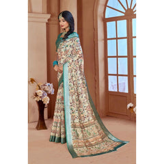 Mayawye Women's Printed Cotton Linen Saree withPrinted  Saree With Unstitched Blouse (Green, 5-6Mtrs)