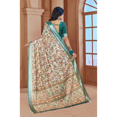 Mayawye Women's Printed Cotton Linen Saree withPrinted  Saree With Unstitched Blouse (Green, 5-6Mtrs)