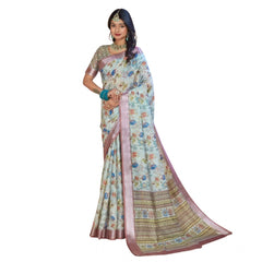 Mayawye Women's Printed Cotton Linen Saree withPrinted  Saree With Unstitched Blouse (Rust  , 5-6Mtrs)