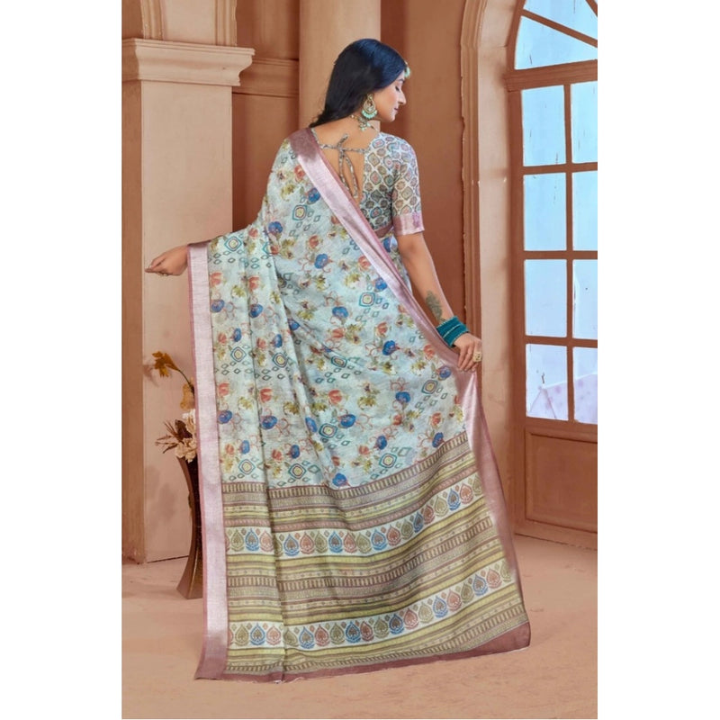 Mayawye Women's Printed Cotton Linen Saree withPrinted  Saree With Unstitched Blouse (Rust  , 5-6Mtrs)