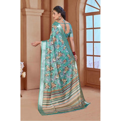 Mayawye Women's Printed Cotton Linen Saree withPrinted  Saree With Unstitched Blouse (Mint Green, 5-6Mtrs)