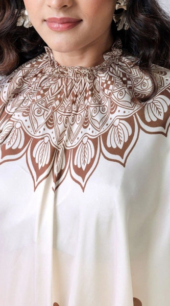 Mayawye Women's Soft Crepe Silk Printed Ready To Wear Saree With Unstitched Blouse 5.5Mtr (Off White)