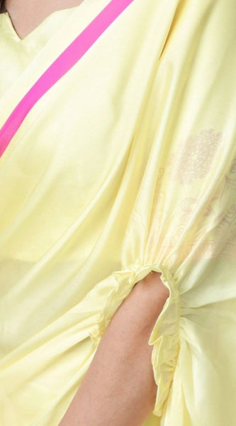 Mayawye Women's Soft Crepe Silk Printed Ready To Wear Saree With Unstitched Blouse 5.5Mtr (Light Yellow)
