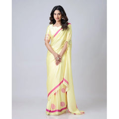 Mayawye Women's Soft Crepe Silk Printed Ready To Wear Saree With Unstitched Blouse 5.5Mtr (Light Yellow)