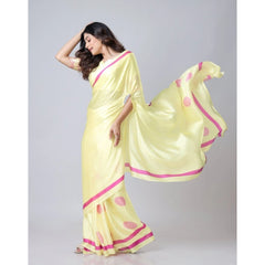 Mayawye Women's Soft Crepe Silk Printed Ready To Wear Saree With Unstitched Blouse 5.5Mtr (Light Yellow)