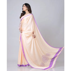 Mayawye Women's Soft Crepe Silk Printed Ready To Wear Saree With Unstitched Blouse 5.5Mtr (Beige)