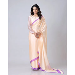Mayawye Women's Soft Crepe Silk Printed Ready To Wear Saree With Unstitched Blouse 5.5Mtr (Beige)