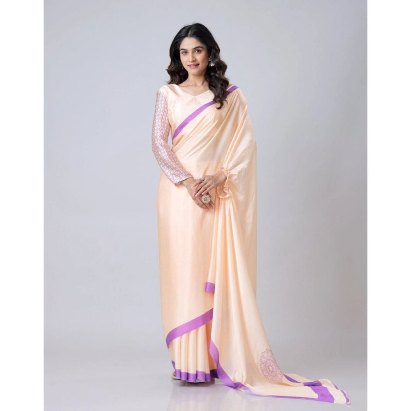 Mayawye Women's Soft Crepe Silk Printed Ready To Wear Saree With Unstitched Blouse 5.5Mtr (Beige)